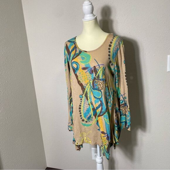 Fresh Produce Rio Long Sleeve Colorful Asymmetrical Tunic Top Women's Size M - Picture 7 of 14
